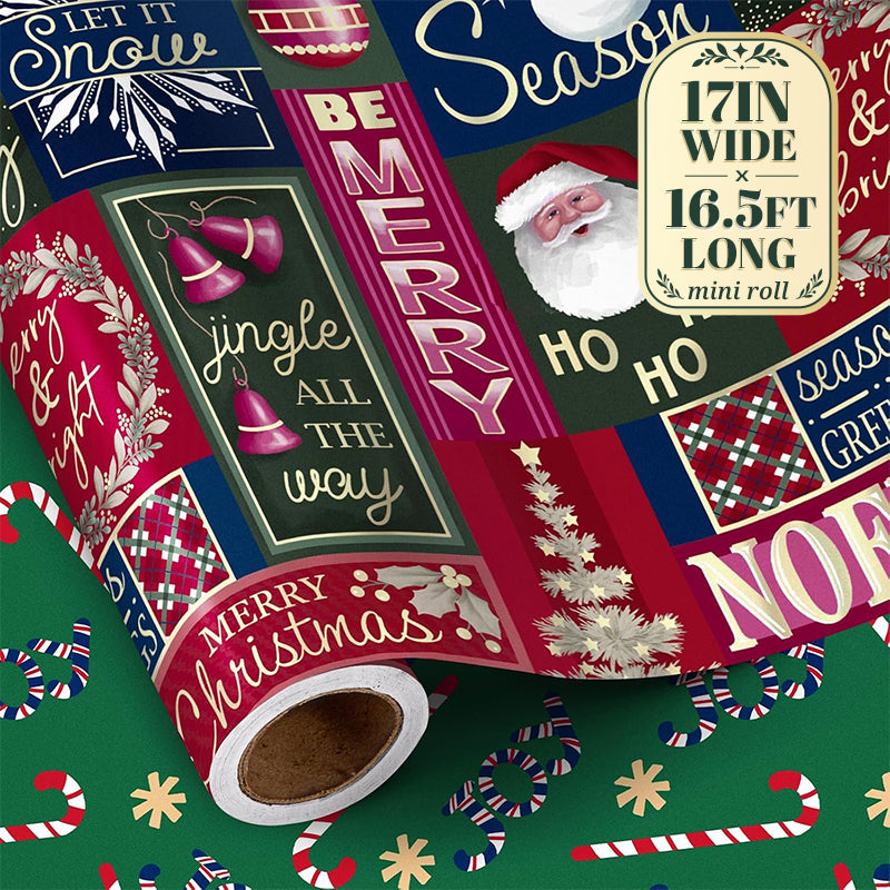 RUSPEPA Christmas Wrapping Paper – 17" x 16.4 Ft Mini Rolls