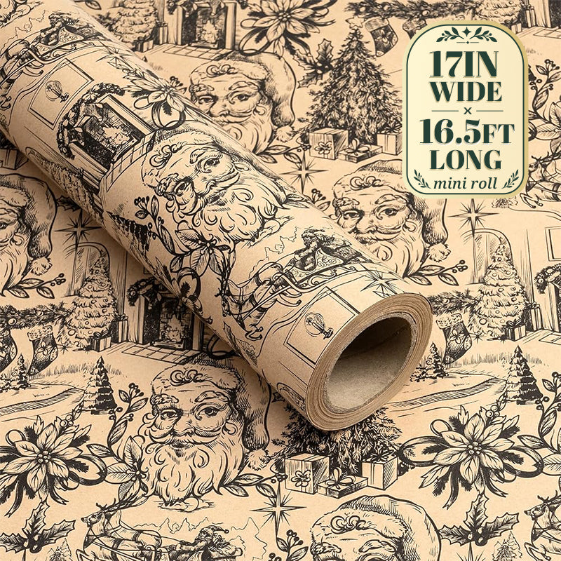 RUSPEPA Christmas Wrapping Paper – 17" x 16.4 Ft Mini Rolls