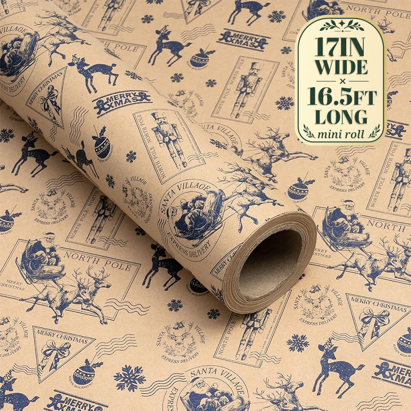 RUSPEPA Christmas Wrapping Paper – 17" x 16.4 Ft Mini Rolls