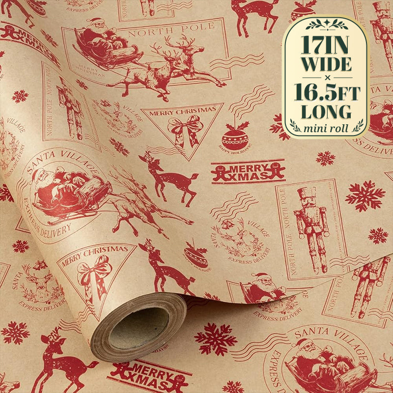 RUSPEPA Christmas Wrapping Paper – 17" x 16.4 Ft Mini Rolls
