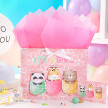 Load image into Gallery viewer, Loveinside Baby Girl Gift Bag Pink Animal Design with Tissue Paper and Greeting Card for Baby Shower, New Parents, and More - 13&quot; x 10&quot; x 5&quot;, 1 Pcs