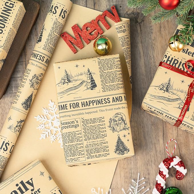 RUSPEPA Christmas Wrapping Paper – 17" x 16.4 Ft Mini Rolls