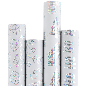 Christmas Gift Wrapping Paper-White Paper with Sliver Shiney Pattern Perfect for Christmas-4 Roll-30Inch X 10Feet Per Roll
