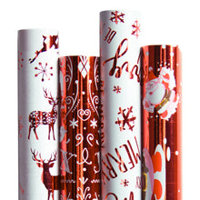 Load image into Gallery viewer, Christmas Gift Wrapping Paper-Red and White Paper with a Metallic foil Shine-Christmas Elements Collection-4 Roll-30Inch X 10Feet Per Roll