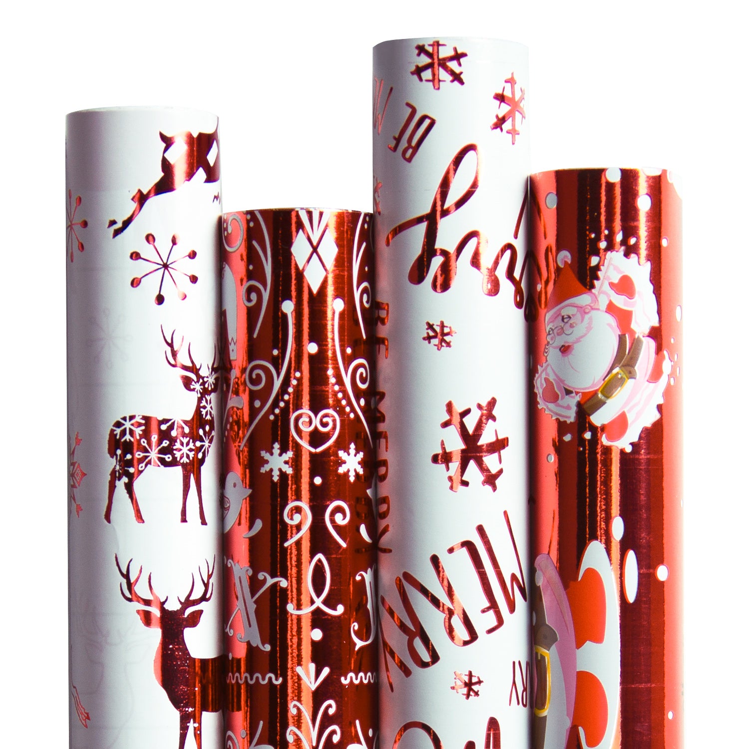 Christmas Gift Wrapping Paper-Red and White Paper with a Metallic foil  Shine-Christmas Elements Collection-4 Roll-30Inch X 10Feet Per Roll