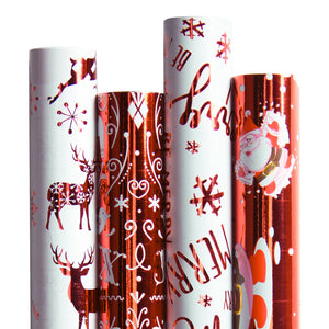 Christmas Gift Wrapping Paper-Red and White Paper with a Metallic foil Shine-Christmas Elements Collection-4 Roll-30Inch X 10Feet Per Roll